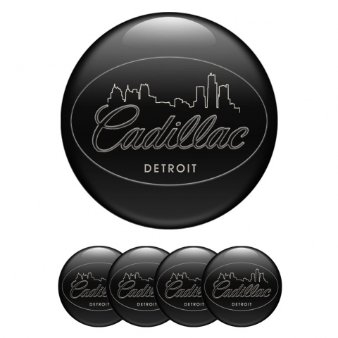 Cadillac Emblem for Center Wheel Caps Black Detroit Outline