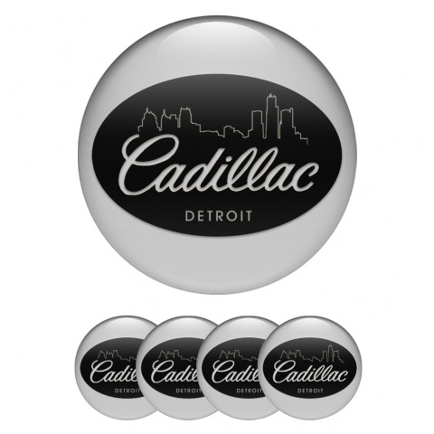 Cadillac Silicone Stickers for Center Wheel Caps Grey Black Detroit Outline