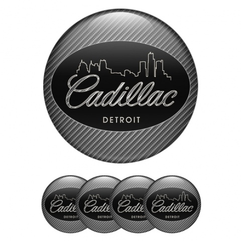 Cadillac Domed Stickers for Wheel Center Caps Carbon Black Detroit Outline