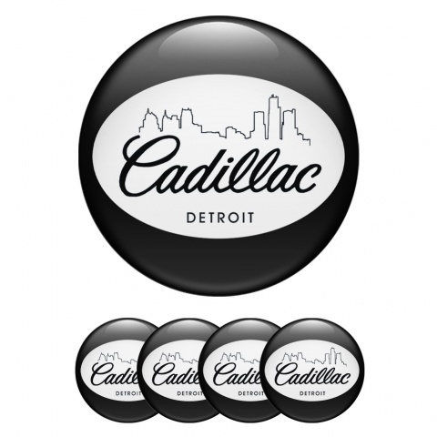 Cadillac Stickers for Wheels Center Caps Black White Detroit Outline
