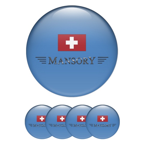 Mansory Stickers for Wheels Center Caps Ice Blue Red Crest Design