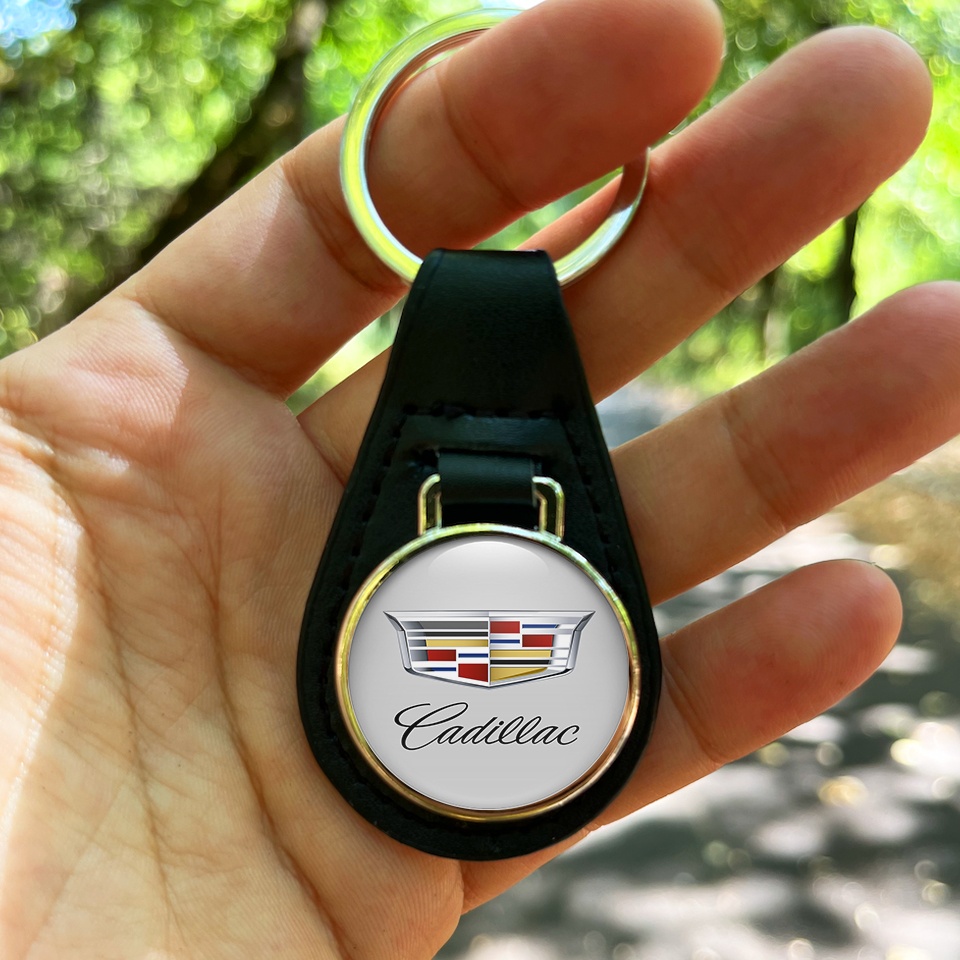 Cadillac Keychain Leather Silver Classic Design Keychains