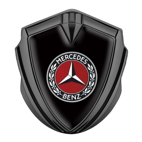 Mercedes Benz Metal Emblem Self Adhesive Graphite Black Red Laurel Circle