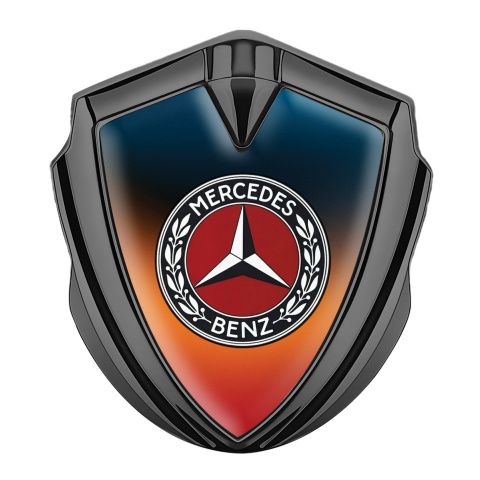 Mercedes Benz 3D Car Metal Domed Emblem Graphite Color Gradient Red Ring