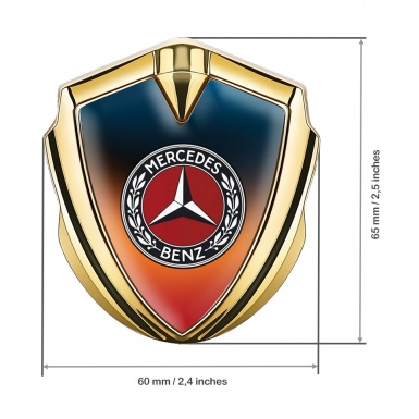 Mercedes Benz 3D Car Metal Domed Emblem Gold Color Gradient Red Ring