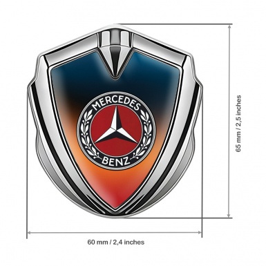 Mercedes Benz 3D Car Metal Domed Emblem Silver Color Gradient Red Ring