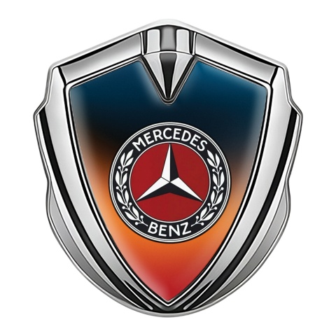 Mercedes Benz 3D Car Metal Domed Emblem Silver Color Gradient Red Ring