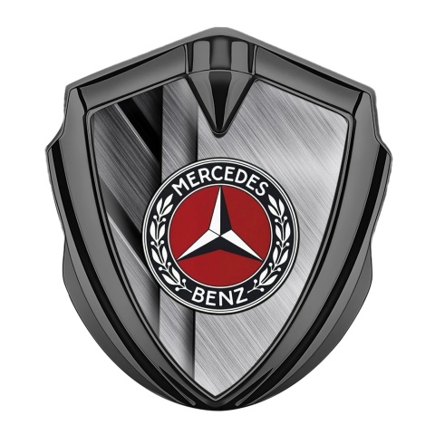 Mercedes Benz 3D Car Metal Domed Emblem Graphite Crossed Plates Red Ring