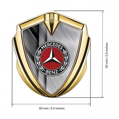 Mercedes Benz 3D Car Metal Domed Emblem Gold Crossed Plates Red Ring