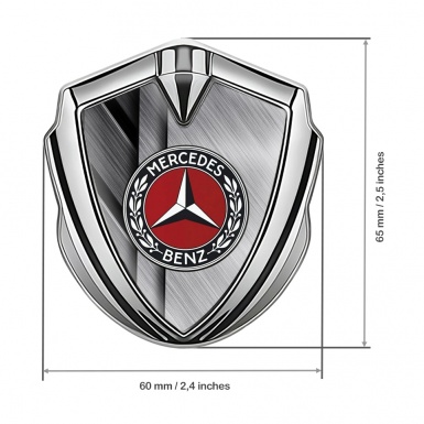 Mercedes Benz 3D Car Metal Domed Emblem Silver Crossed Plates Red Ring