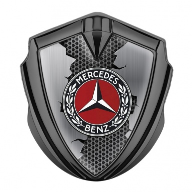 Mercedes Benz Fender Metal Domed Emblem Graphite Torn Hex Circle Logo