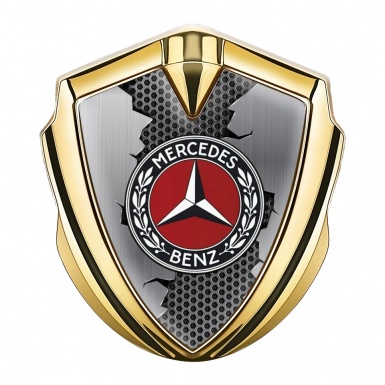 Mercedes Benz Fender Metal Domed Emblem Gold Torn Hex Circle Logo