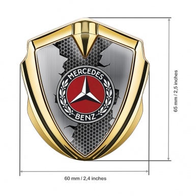 Mercedes Benz Fender Metal Domed Emblem Gold Torn Hex Circle Logo