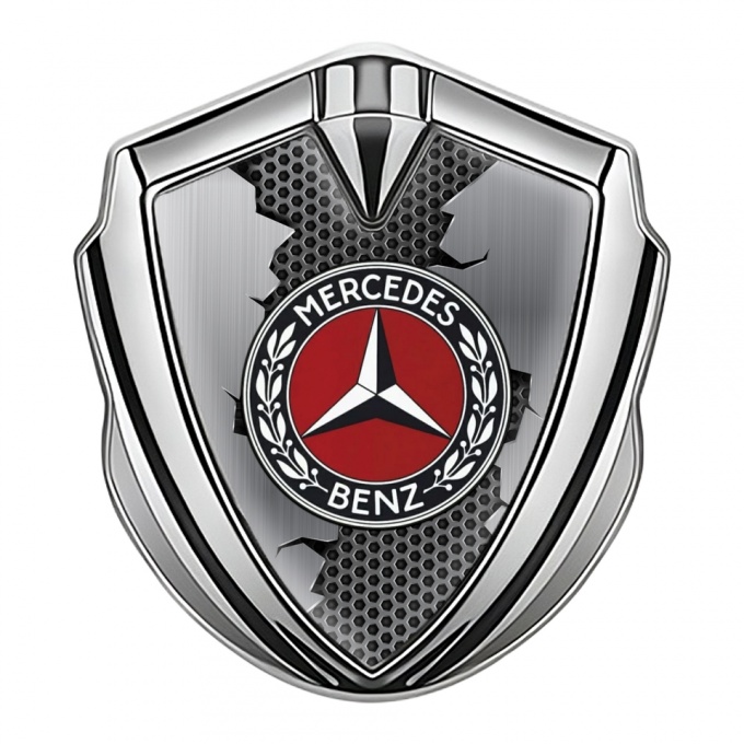 Mercedes Benz Fender Metal Domed Emblem Silver Torn Hex Circle Logo