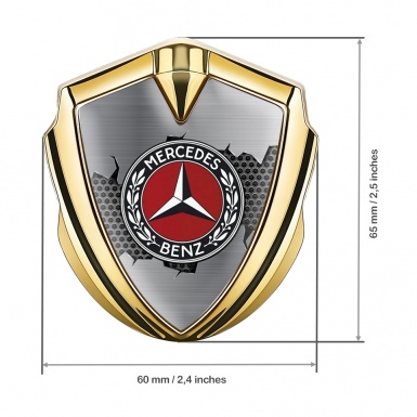 Mercedes Benz Trunk Emblem Badge Gold Cracked Metal Hex Oval Laurel