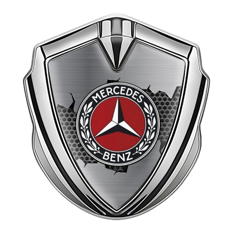 Mercedes Benz Trunk Emblem Badge Silver Cracked Metal Hex Oval Laurel