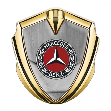 Mercedes Benz Metal Emblem Self Adhesive Gold Rough Alloy Red Laurel Ring