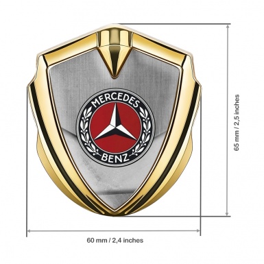 Mercedes Benz Metal Emblem Self Adhesive Gold Rough Alloy Red Laurel Ring