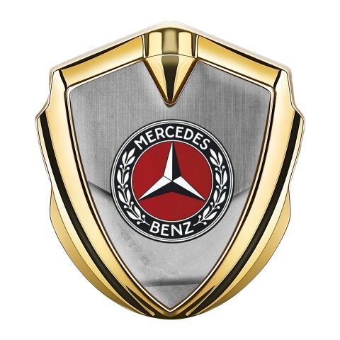 Mercedes Benz Metal Emblem Self Adhesive Gold Rough Alloy Red Laurel Ring