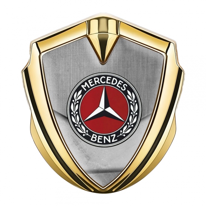 Mercedes Benz Metal Emblem Self Adhesive Gold Rough Alloy Red Laurel Ring