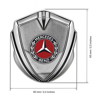 Mercedes Benz Metal Emblem Self Adhesive Silver Rough Alloy Red Laurel Ring