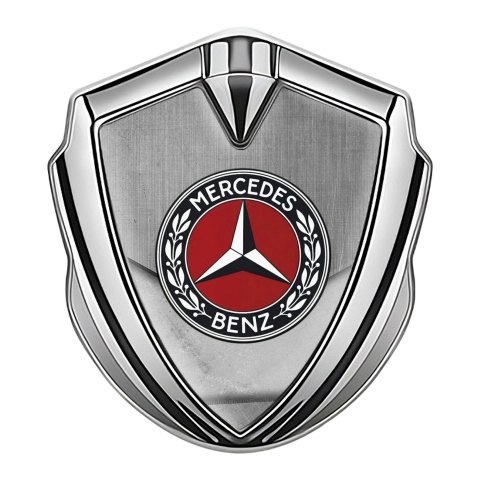 Mercedes Benz Metal Emblem Self Adhesive Silver Rough Alloy Red Laurel Ring