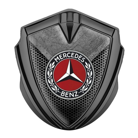Mercedes Benz 3D Car Metal Domed Emblem Graphite Honeycomb Laurel Ring