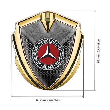 Mercedes Benz 3D Car Metal Domed Emblem Gold Honeycomb Laurel Ring