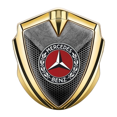 Mercedes Benz 3D Car Metal Domed Emblem Gold Honeycomb Laurel Ring