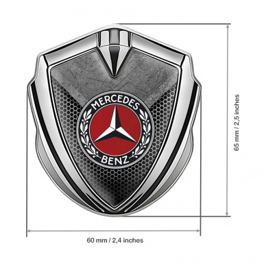 Mercedes Benz 3D Car Metal Domed Emblem Silver Honeycomb Laurel Ring