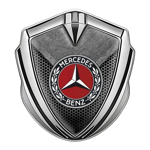 Mercedes Benz 3D Car Metal Domed Emblem Silver Honeycomb Laurel Ring