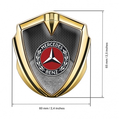 Mercedes Benz Bodyside Domed Emblem Gold Dark Hexagon Red Ring Logo