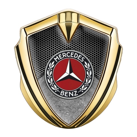 Mercedes Benz Bodyside Domed Emblem Gold Dark Hexagon Red Ring Logo