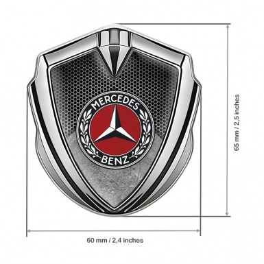 Mercedes Benz Bodyside Domed Emblem Silver Dark Hexagon Red Ring Logo