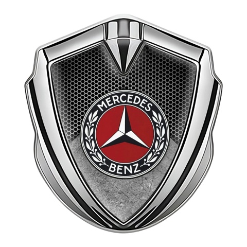 Mercedes Benz Bodyside Domed Emblem Silver Dark Hexagon Red Ring Logo