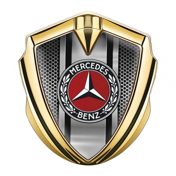 Mercedes Benz Fender Emblem Badge Gold Center Metal Pilon Laurel Ring