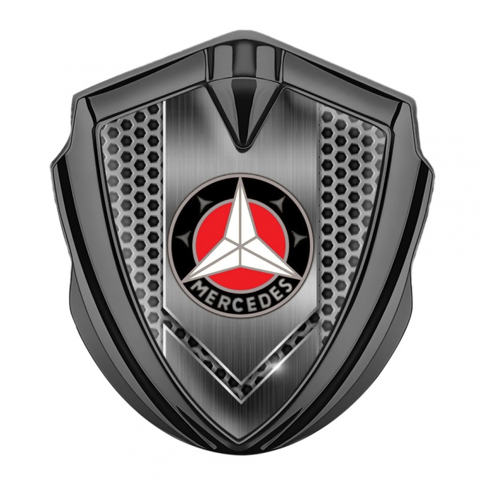 Mercedes Fender Metal Domed Emblem Graphite Hex Grate Red Ring Edition