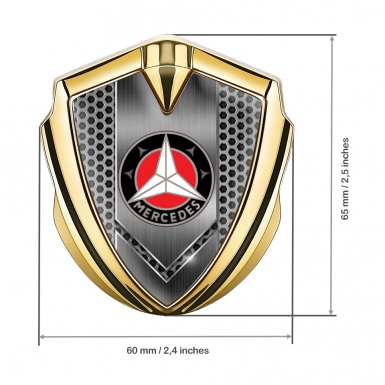 Mercedes Fender Metal Domed Emblem Gold Hex Grate Red Ring Edition