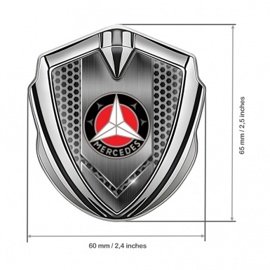 Mercedes Fender Metal Domed Emblem Silver Hex Grate Red Ring Edition