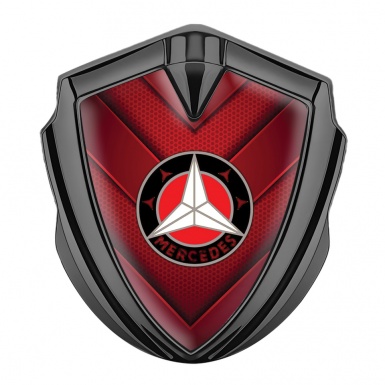 Mercedes 3D Car Metal Domed Emblem Graphite V Shape Red Hex Plates 