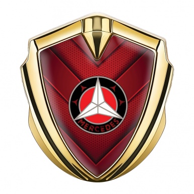 Mercedes 3D Car Metal Domed Emblem Gold V Shape Red Hex Plates 