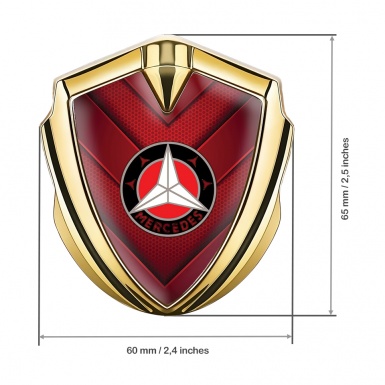 Mercedes 3D Car Metal Domed Emblem Gold V Shape Red Hex Plates 