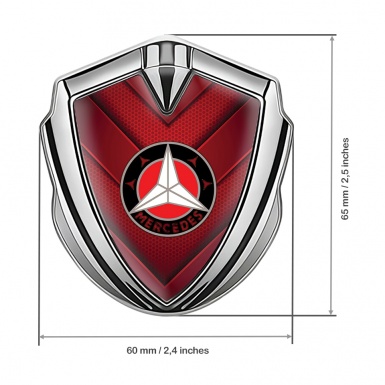 Mercedes 3D Car Metal Domed Emblem Silver V Shape Red Hex Plates