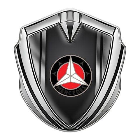 Mercedes Tuning Emblem Self Adhesive Silver Grey Metal Borders White Star