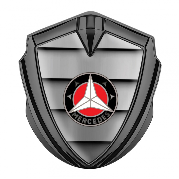 Mercedes Fender Metal Domed Emblem Graphite Red Circle Star Logo Design