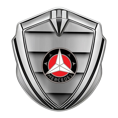 Mercedes Fender Metal Domed Emblem Silver Red Circle Star Logo Design