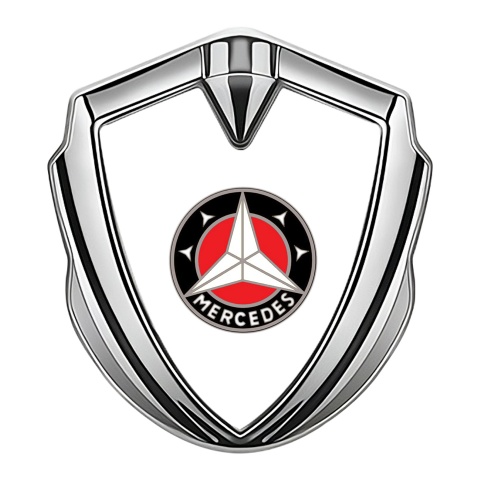Mercedes Trunk Metal Emblem Badge Silver White Base Red Circle Variant