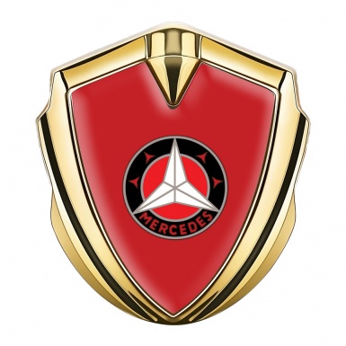 Mercedes Metal Emblem Self Adhesive Gold Red Base Circle Logo Variant