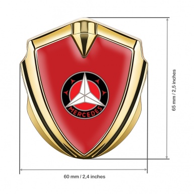 Mercedes Metal Emblem Self Adhesive Gold Red Base Circle Logo Variant