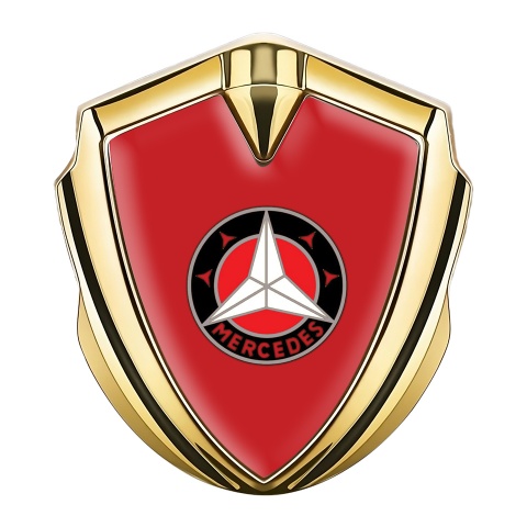 Mercedes Metal Emblem Self Adhesive Gold Red Base Circle Logo Variant